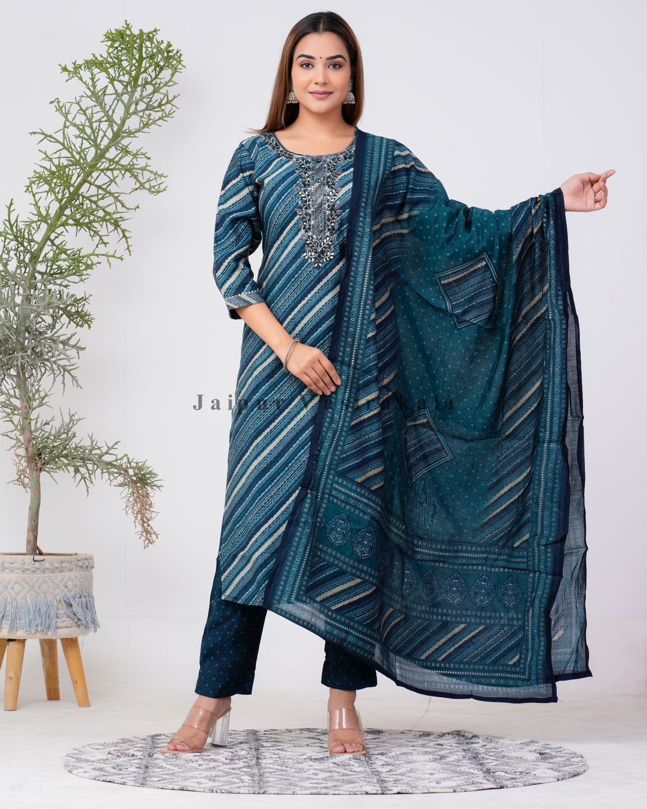 hand block printed kurta set with dupatta