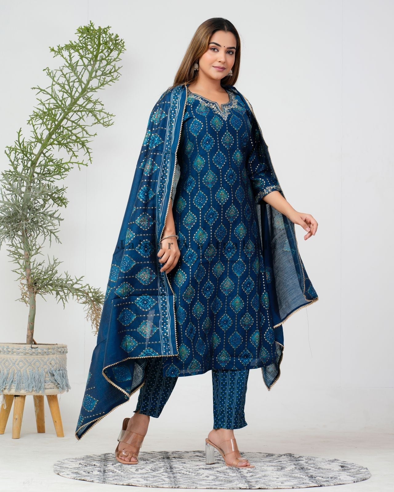 hand block printed kurta set with dupatta