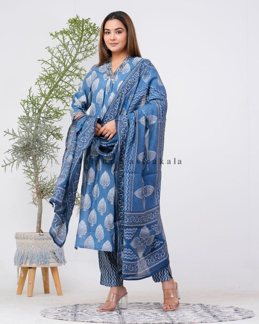 hand block printed kurta set with dupatta