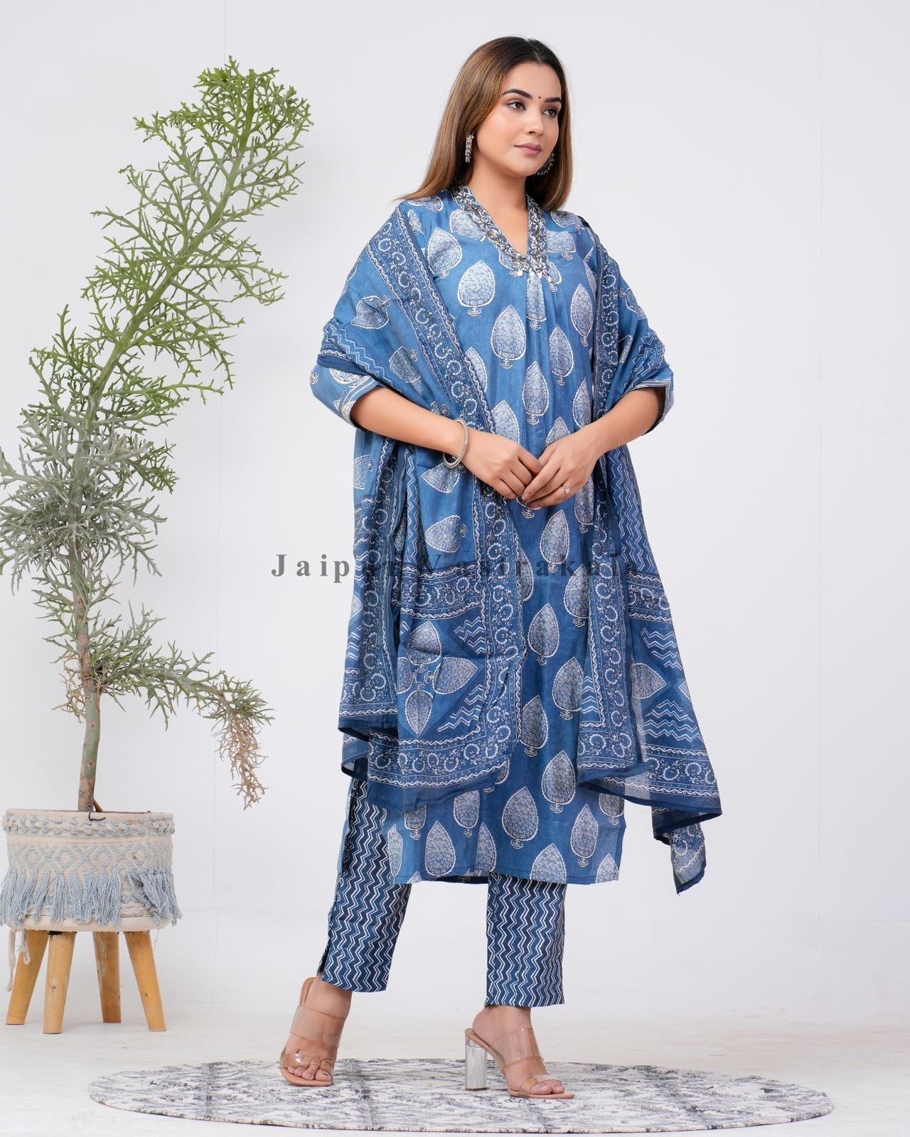 hand block printed kurta set with dupatta