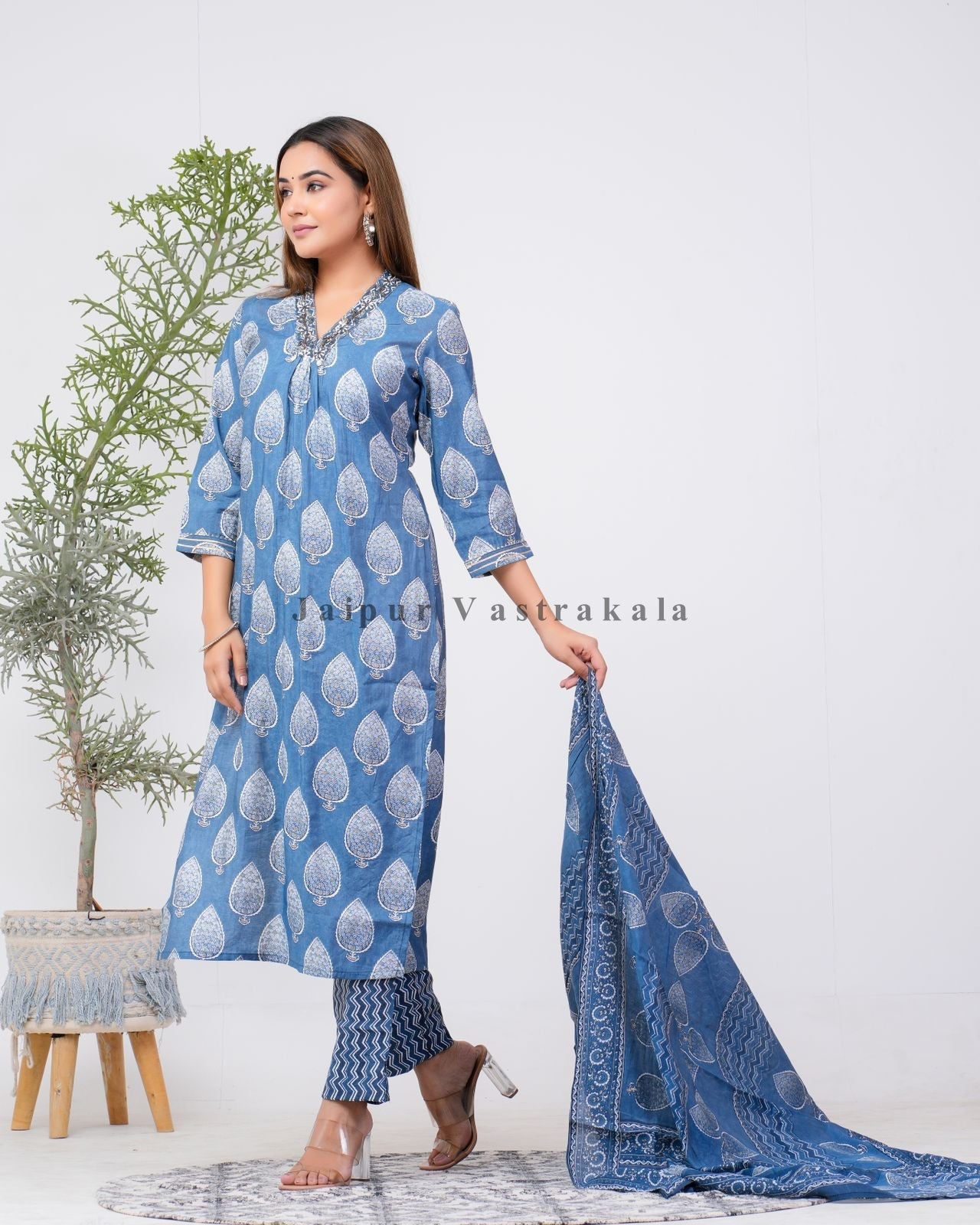 hand block printed kurta set with dupatta