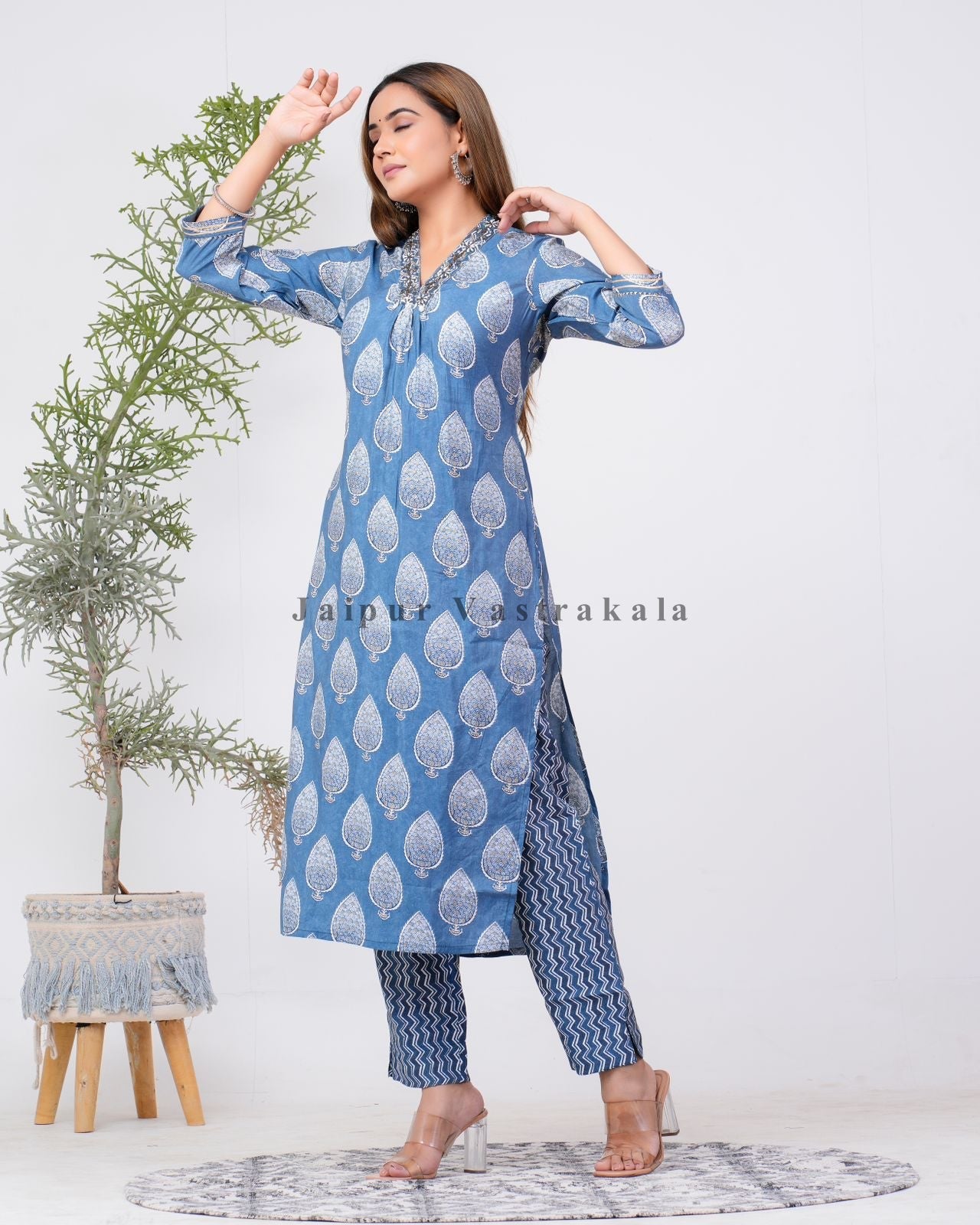 hand block printed kurta set with dupatta