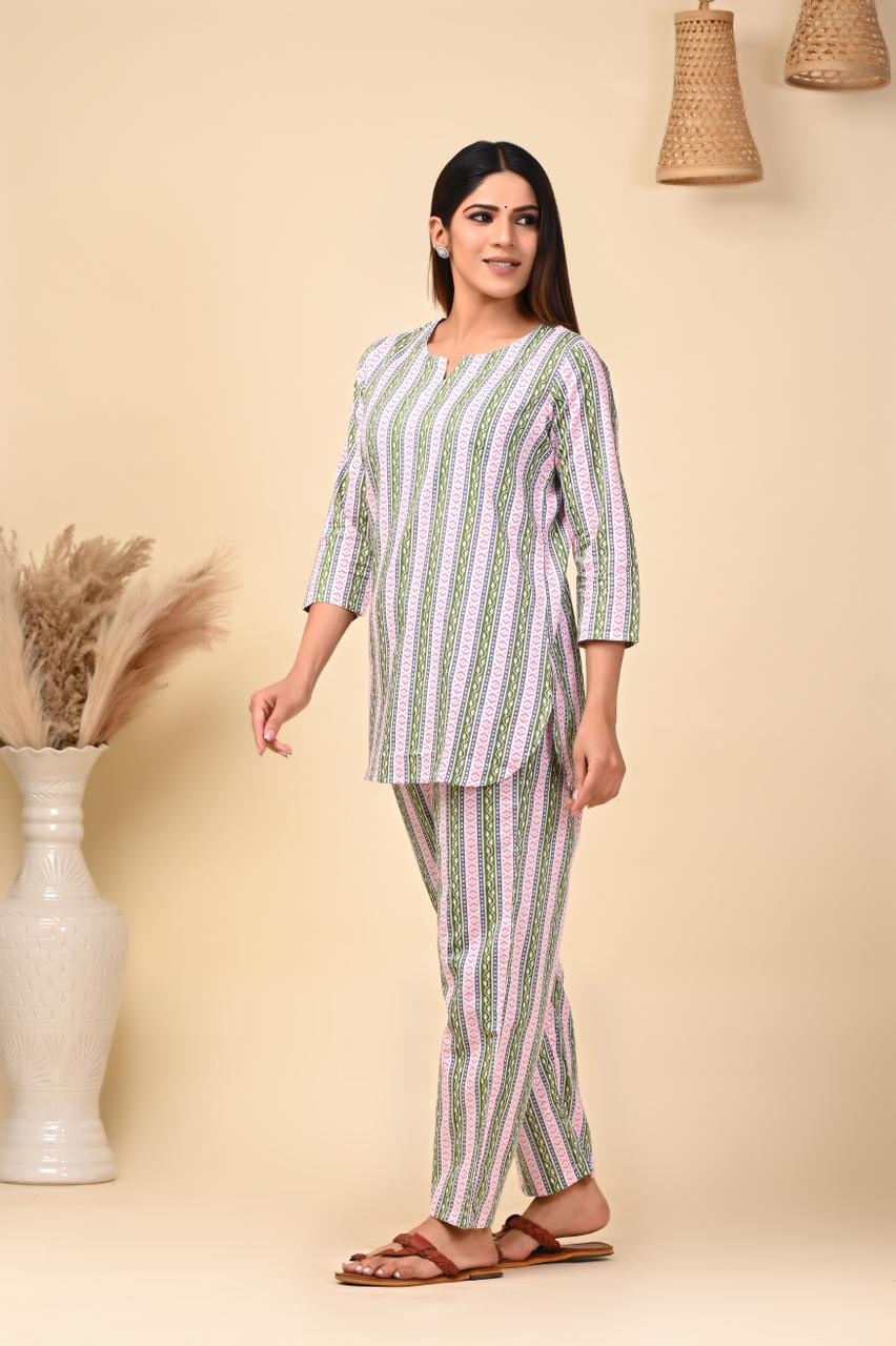 cotton printed night suit set