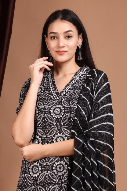 hand block printed kurta set with dupatta