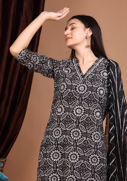 hand block printed kurta set with dupatta