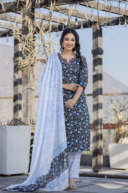 hand block printed kurta set with dupatta