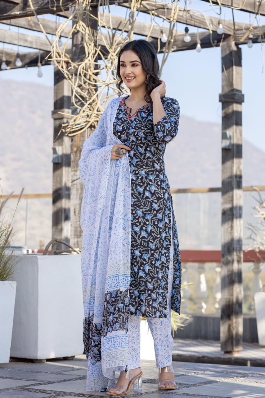 hand block printed kurta set with dupatta