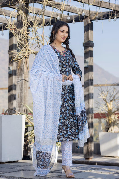 hand block printed kurta set with dupatta