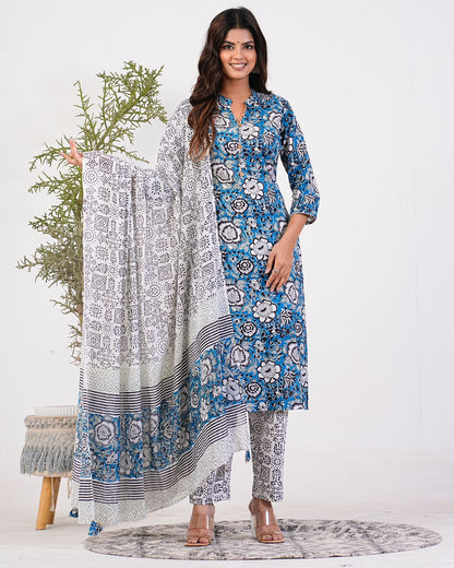 hand block printed kurta set with dupatta