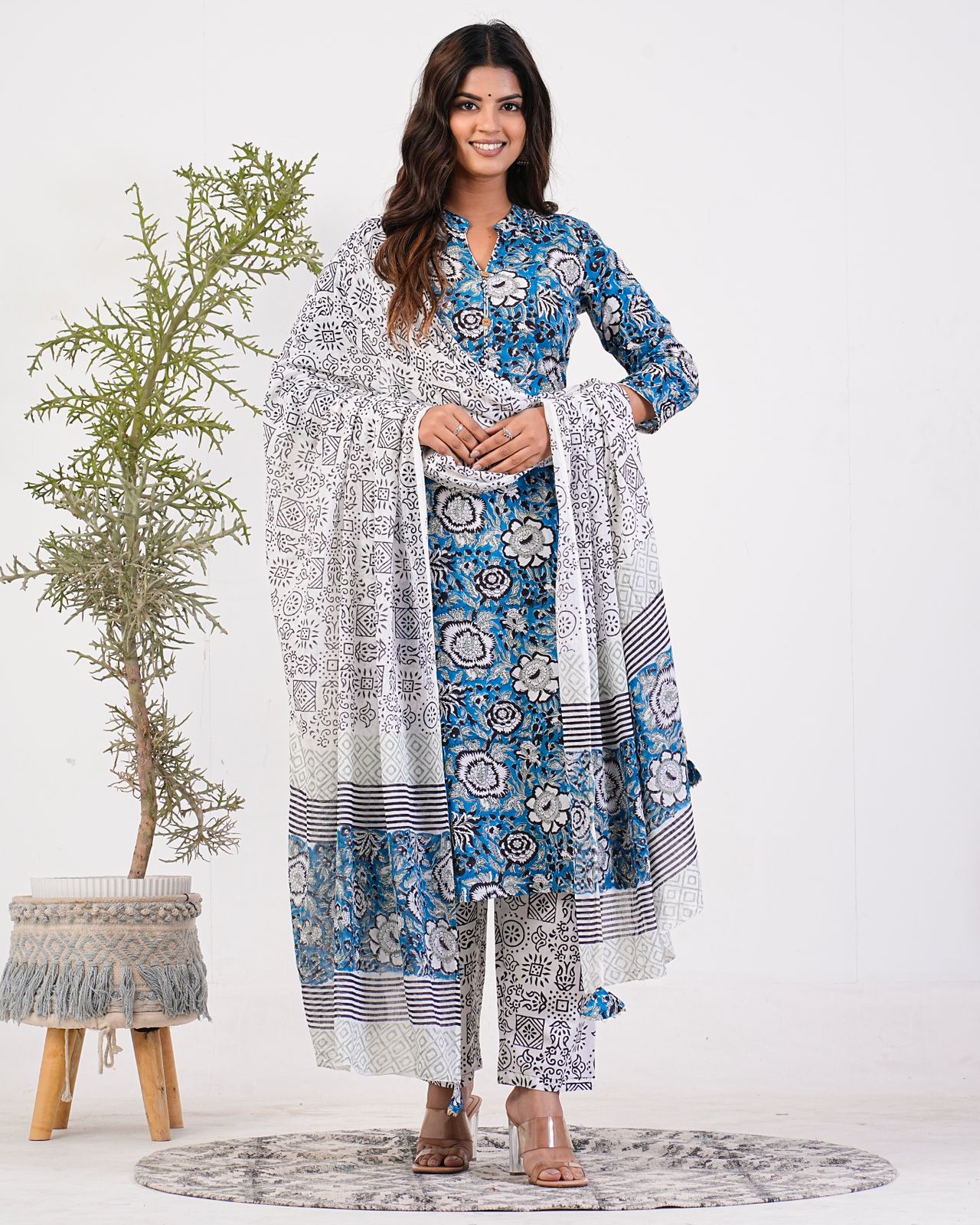 hand block printed kurta set with dupatta