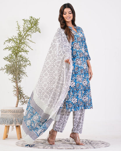 hand block printed kurta set with dupatta