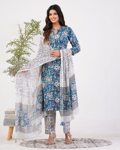 hand block printed kurta set with dupatta