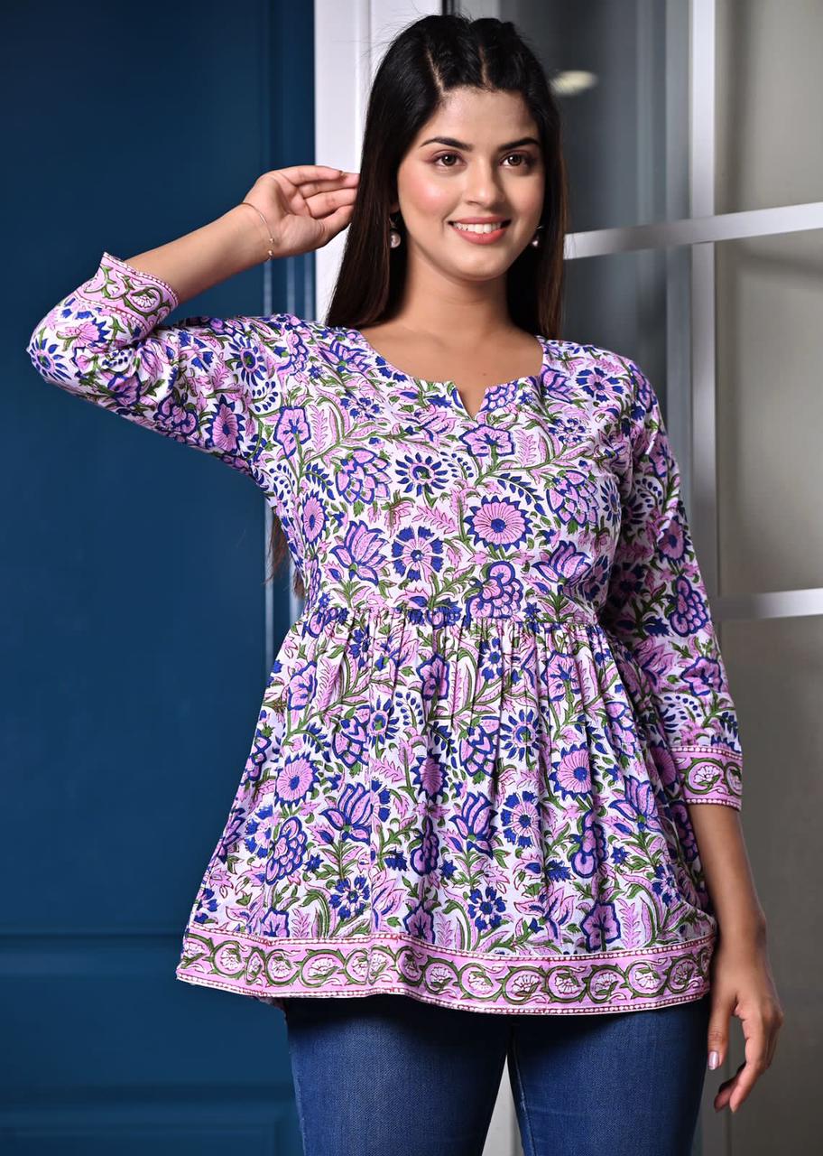 Buy RICH LINER FASHION Women Cotton Bland Short Kurti Tunic Top, Size-L  (RLF-911-BLUE-M) at Amazon.in