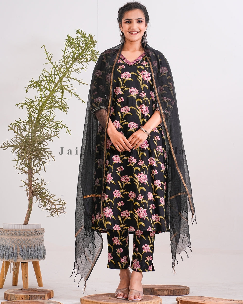 Black Rose Garden Kota Doriya Dupatta Suit