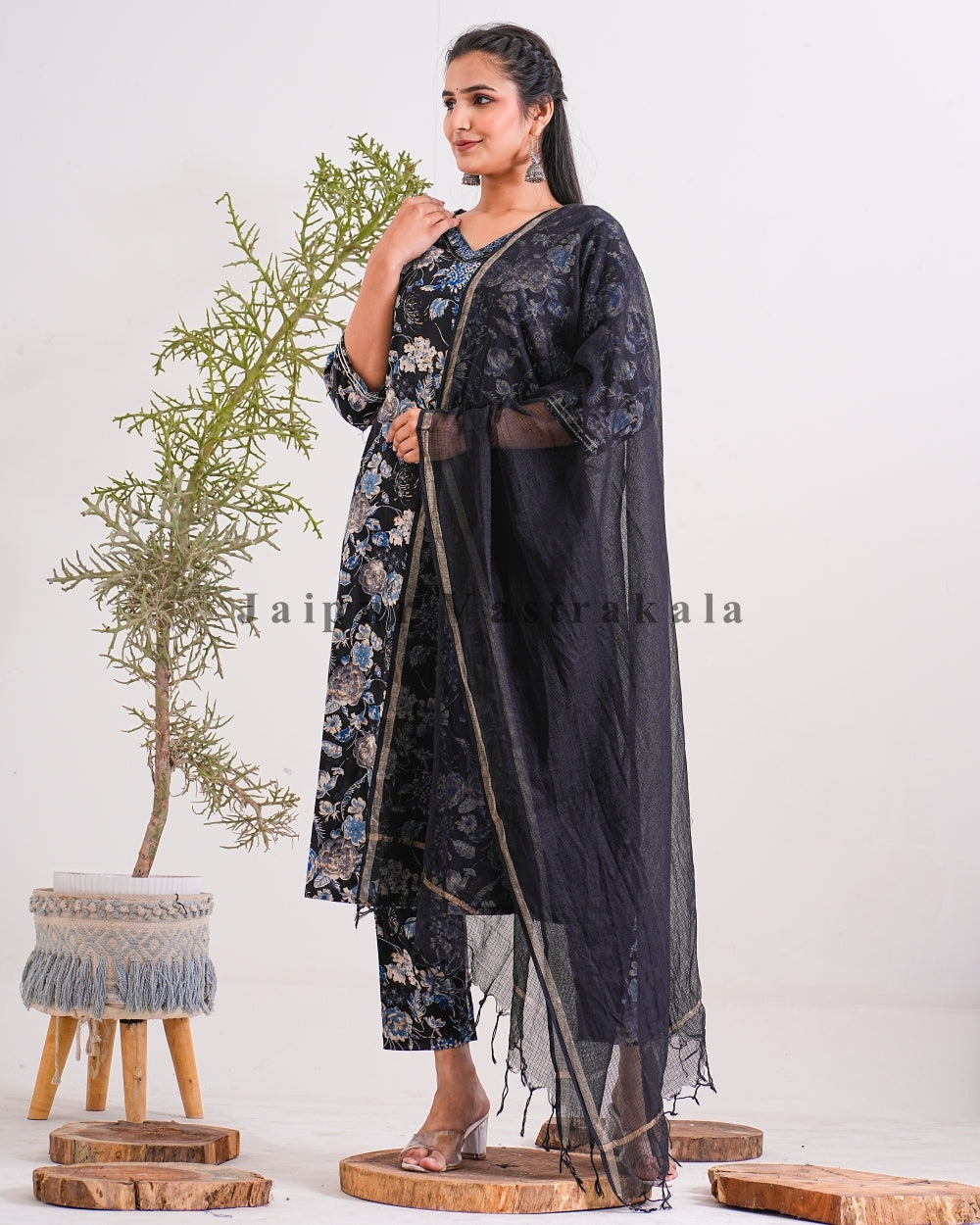 Twilight Black and Blue Kota Doriya Dupatta Suit