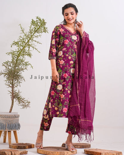 Maroon Flora Retreatl Kota Doriya Dupatta Suit