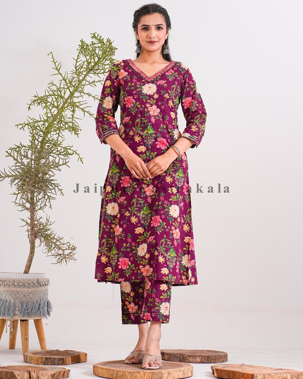 Maroon Flora Retreatl Kota Doriya Dupatta Suit