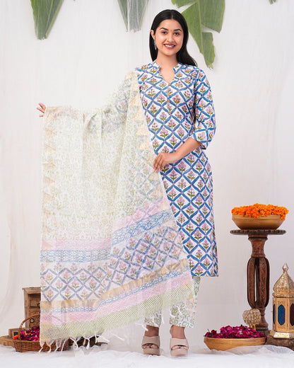 hand block printed kurta set with dupatta