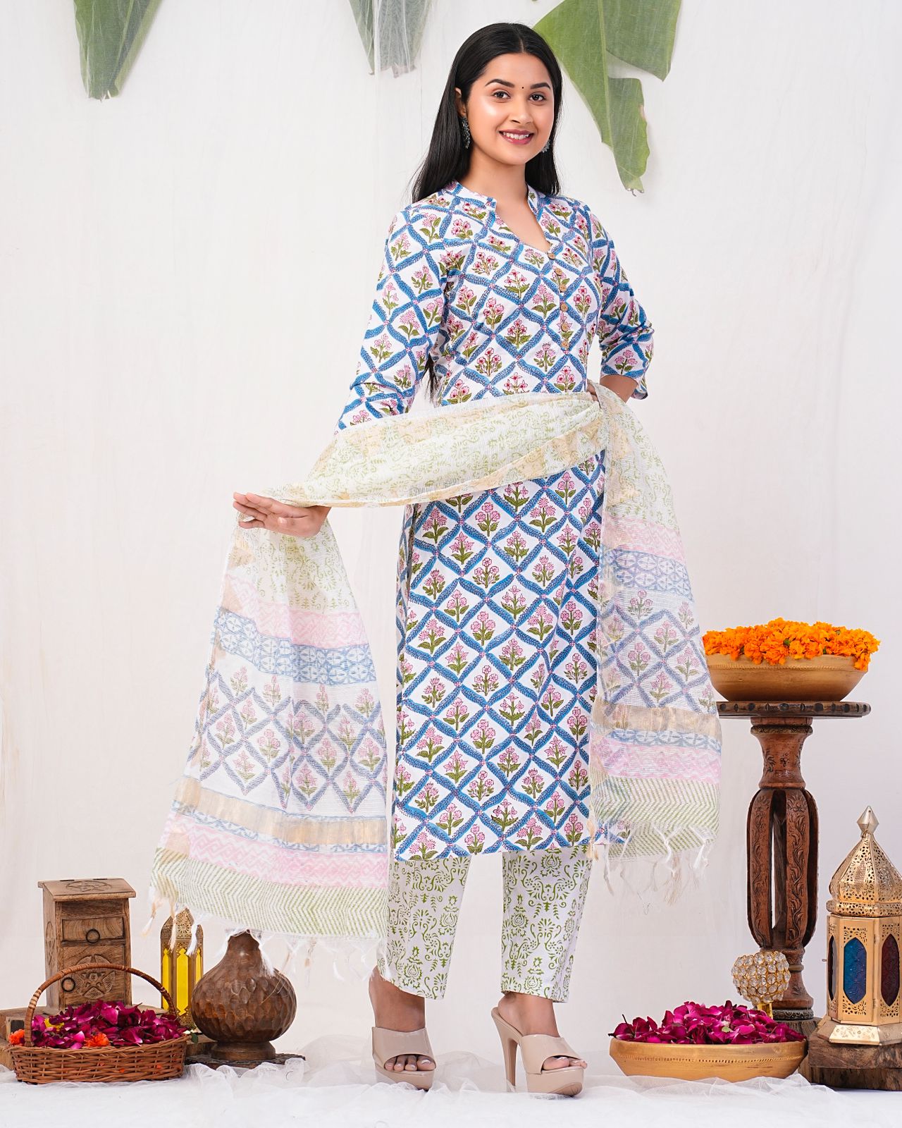 hand block printed kurta set with dupatta