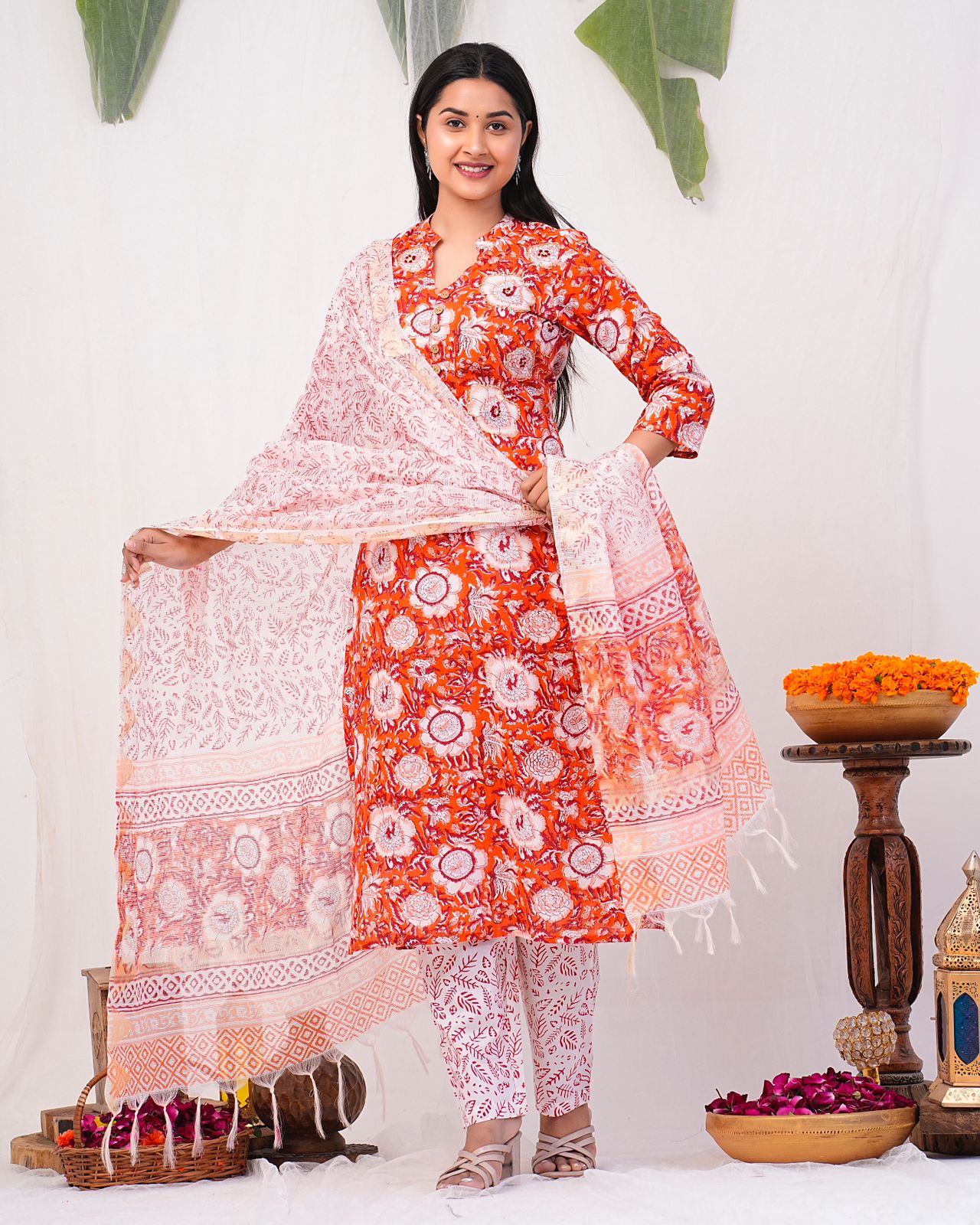 hand block printed kurta set with dupatta