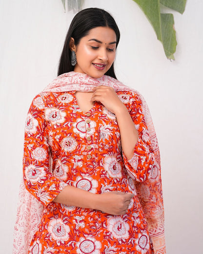 hand block printed kurta set with dupatta