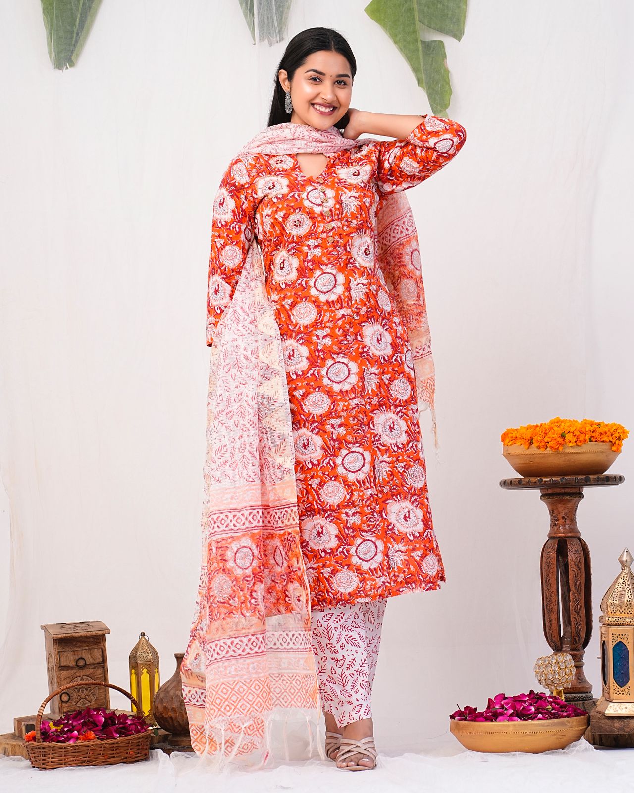 hand block printed kurta set with dupatta