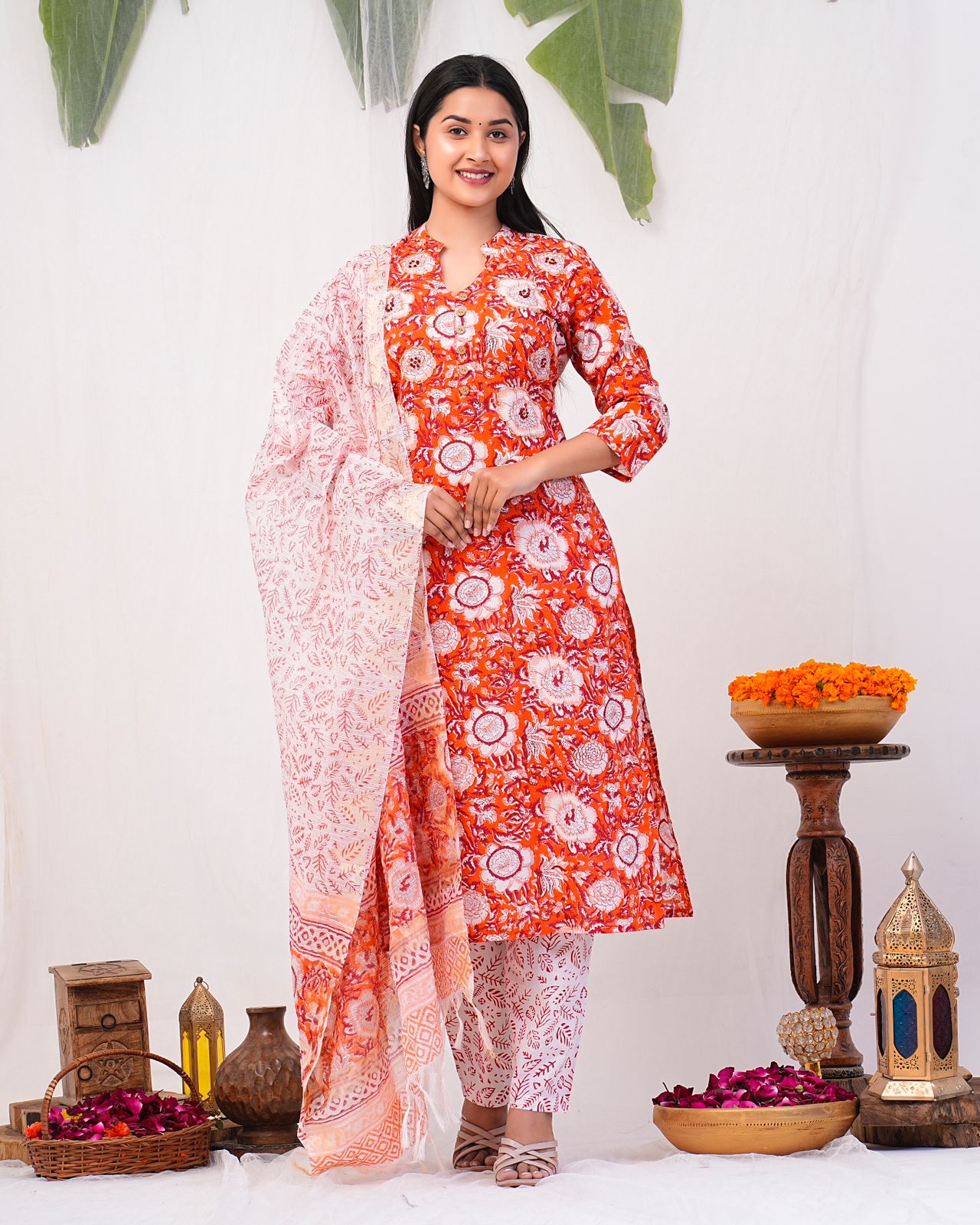 hand block printed kurta set with dupatta