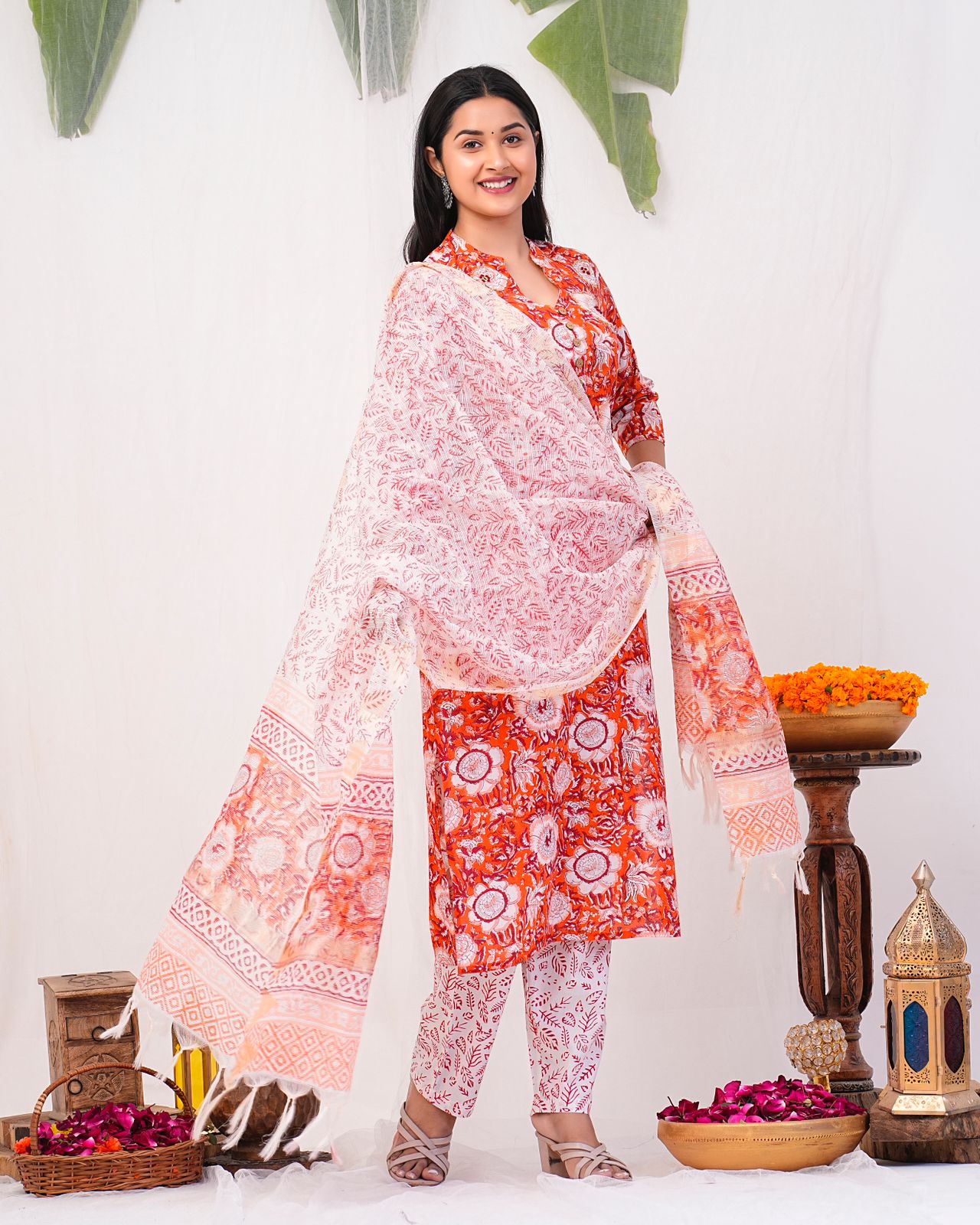 hand block printed kurta set with dupatta