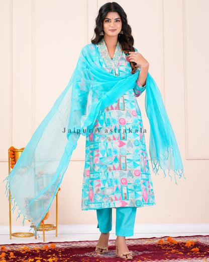 hand block printed kurta set with dupatta