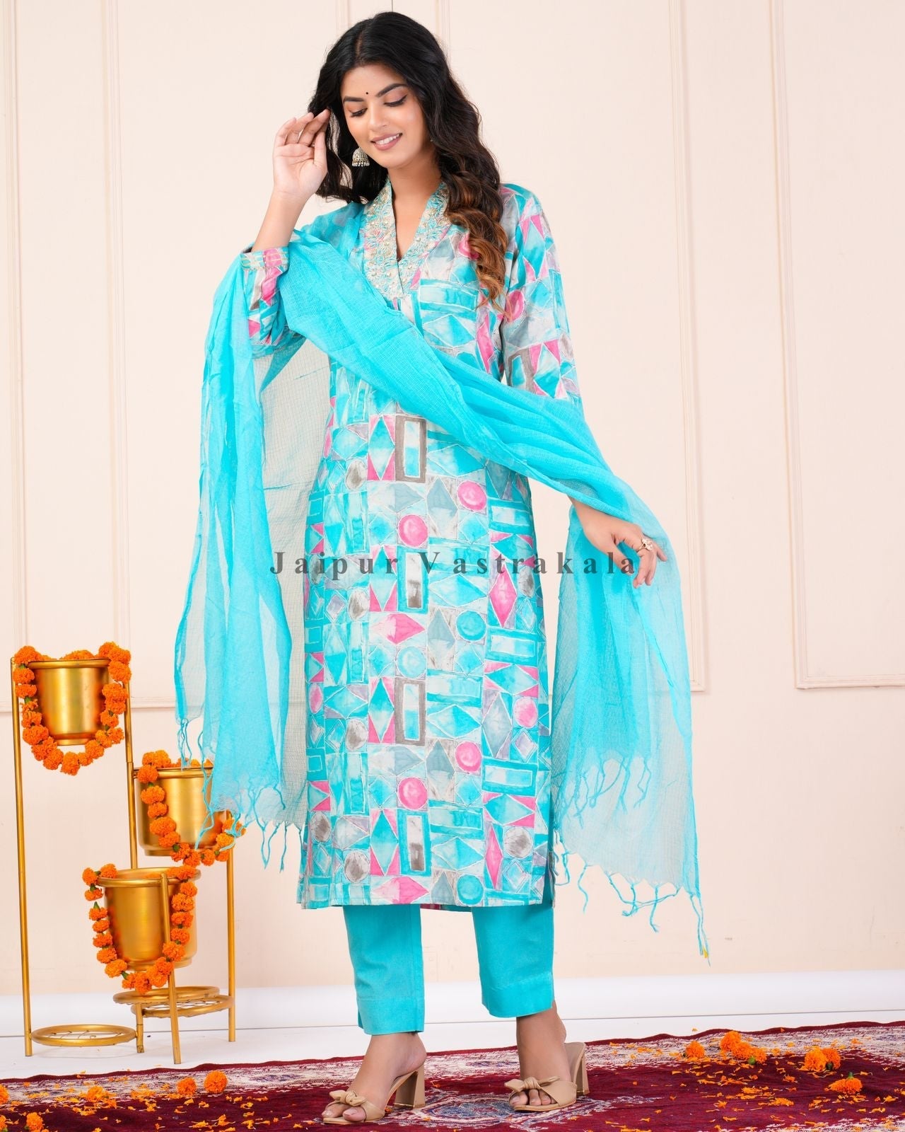 hand block printed kurta set with dupatta