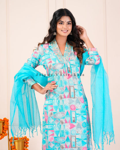 hand block printed kurta set with dupatta