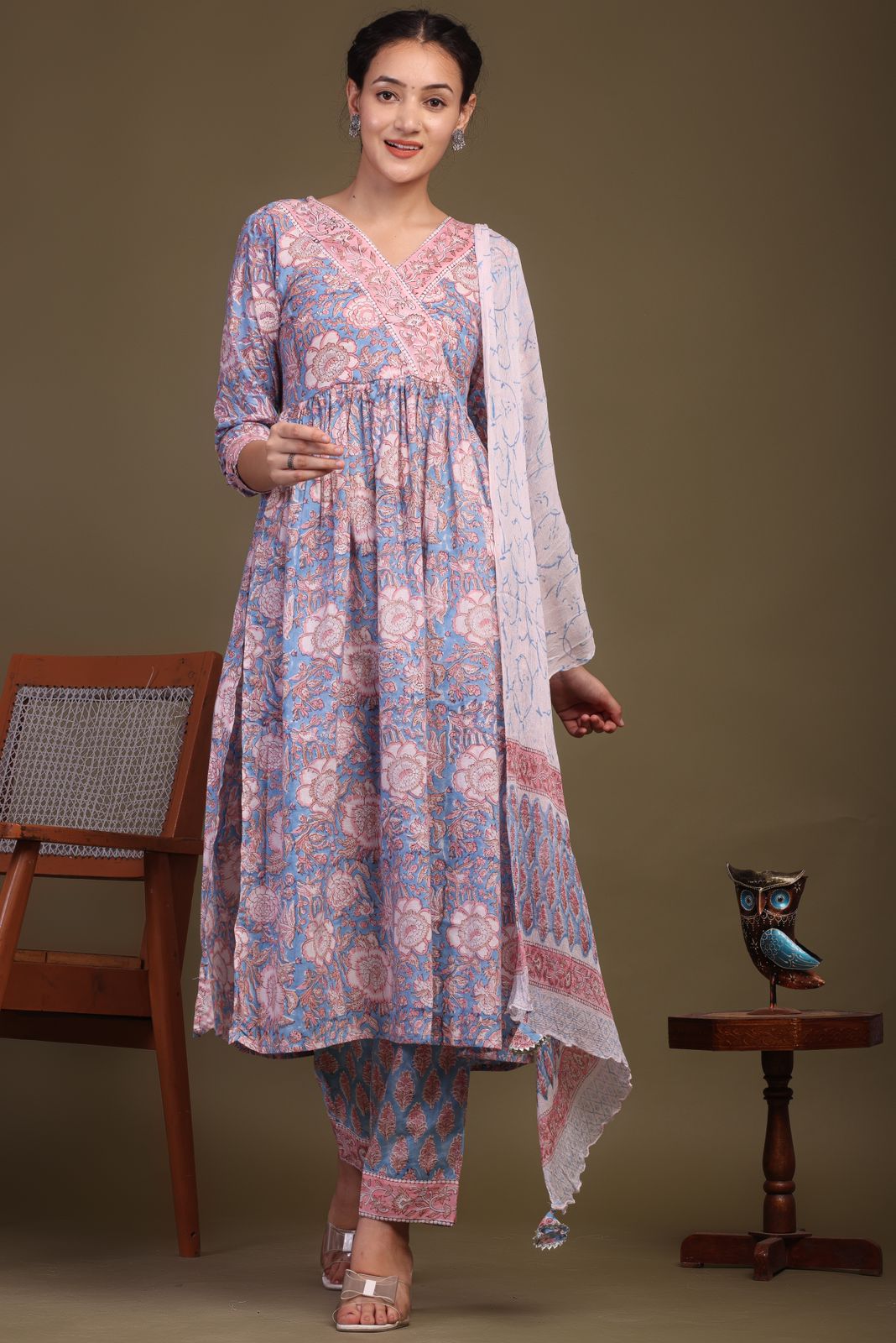 hand block printed kurta set with dupatta