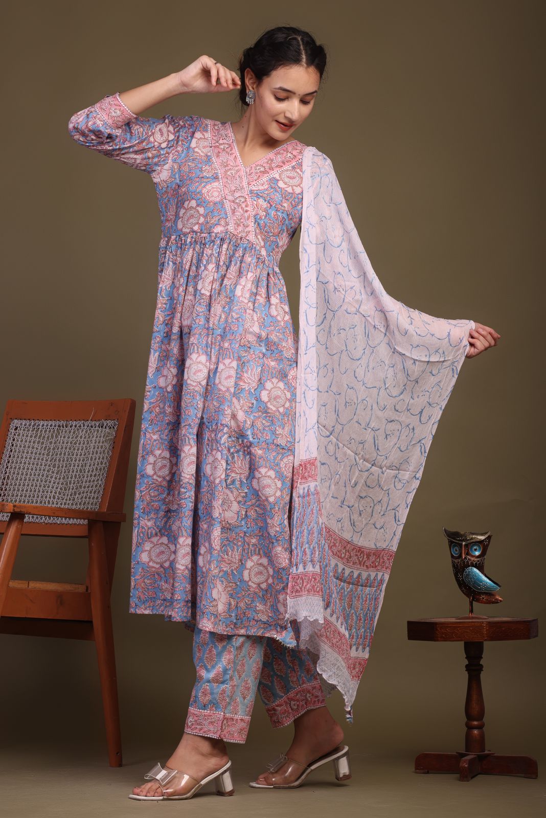 hand block printed kurta set with dupatta