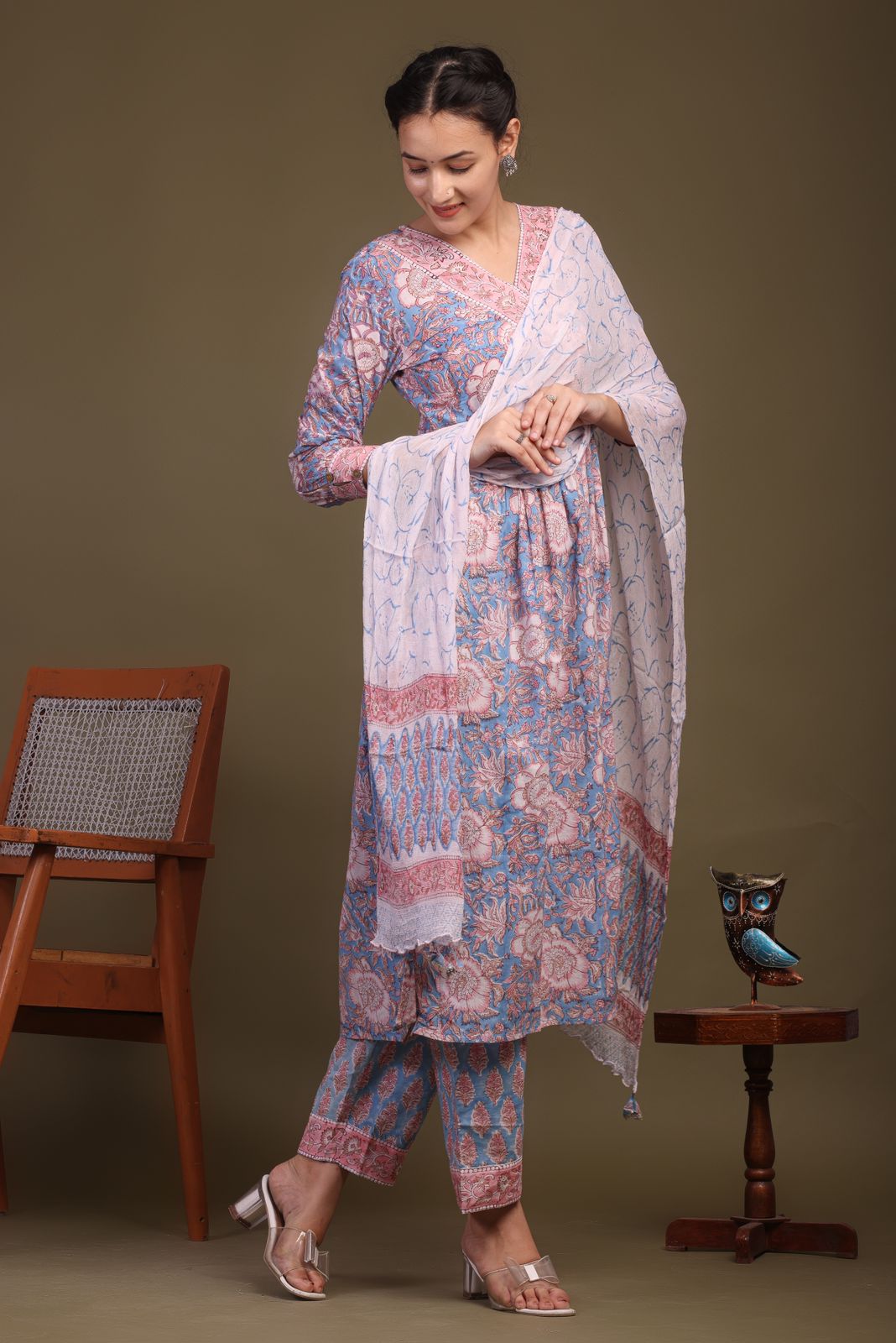 hand block printed kurta set with dupatta