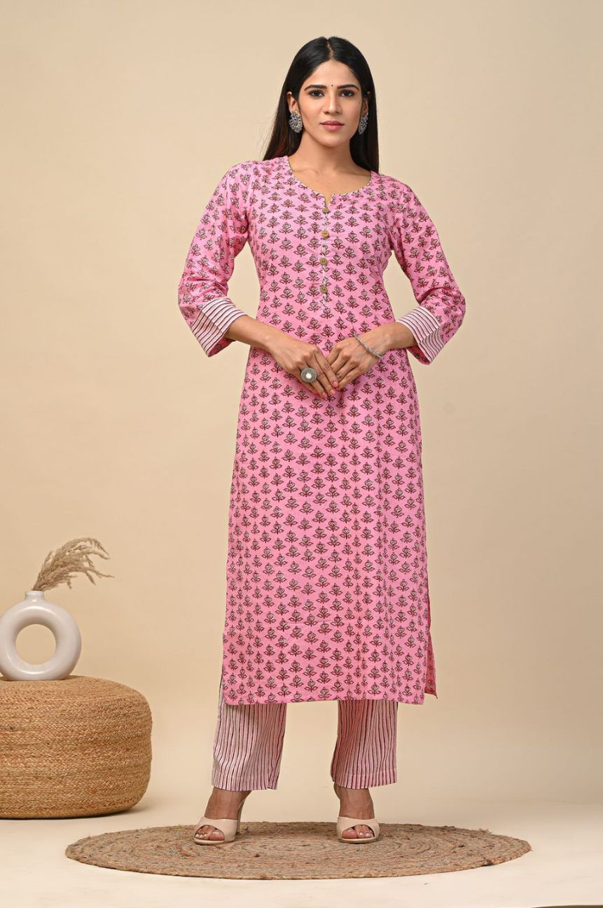 hand block printed kurta set with dupatta