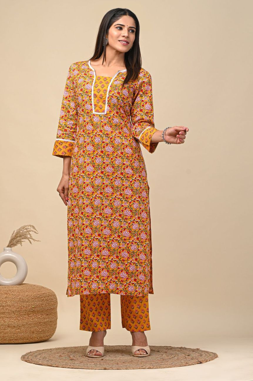 hand block printed kurta set with dupatta