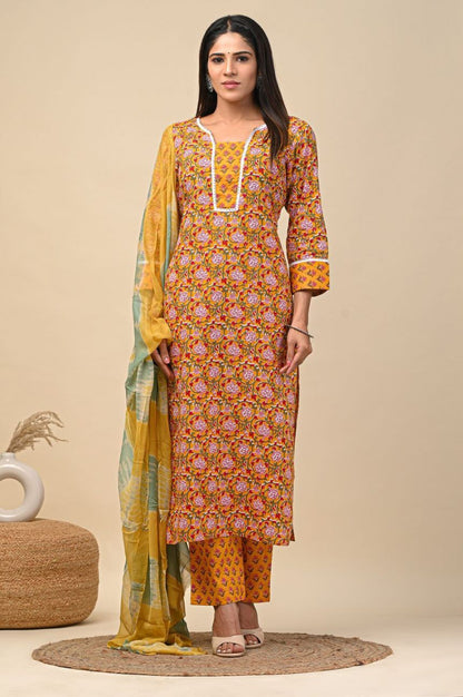 hand block printed kurta set with dupatta