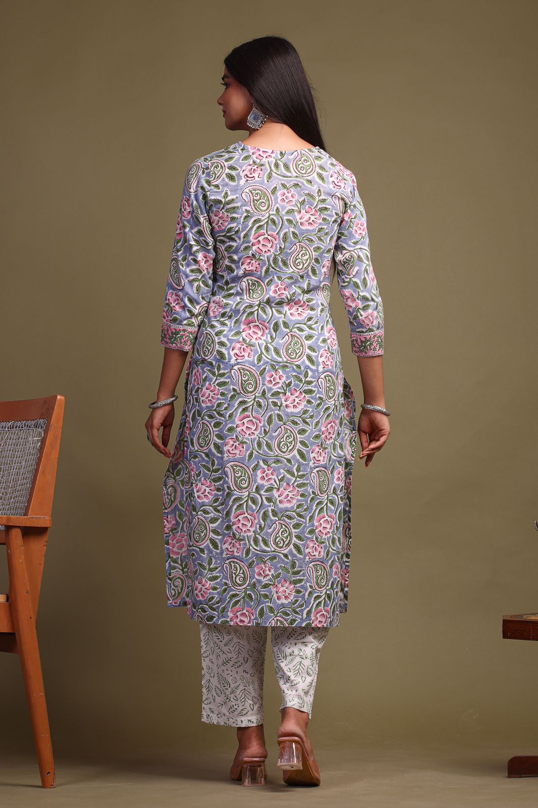 hand block printed kurta set with dupatta