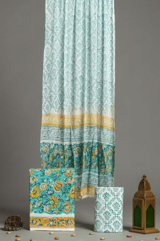 hand block printed chiffon dupatta suit